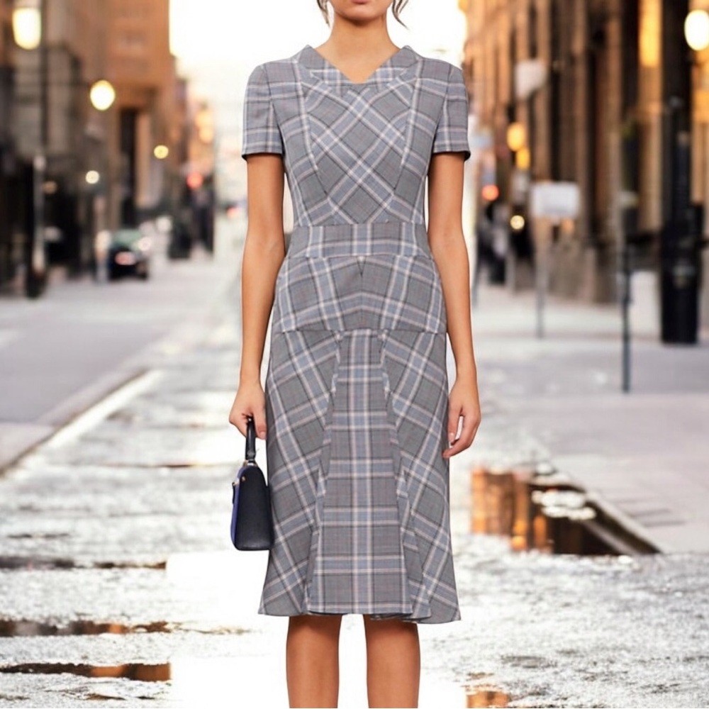Roland Mouret Bowland Checked Plaid Wool Tailored Dress – Fits US 6